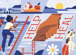An illustration reading ‘help and heal’