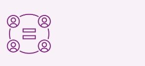 An outline illustration of four people icons in a circle with an equal sign in the middle.
