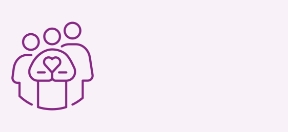 An outline illustration of three people, with an outline of a heart in the middle.